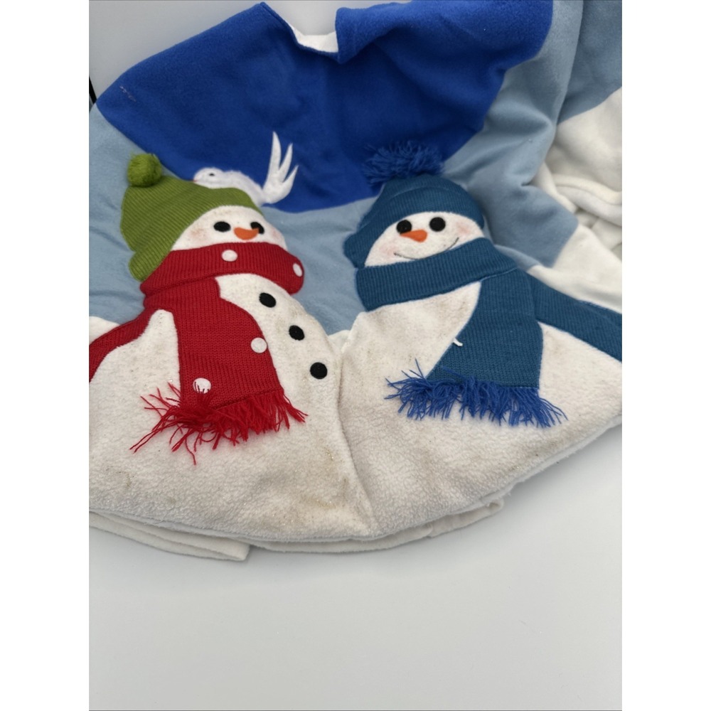 Christmas Holiday‎ Tree Skirt Snowman Blue Fleece Let it Snow Large 42" Diameter